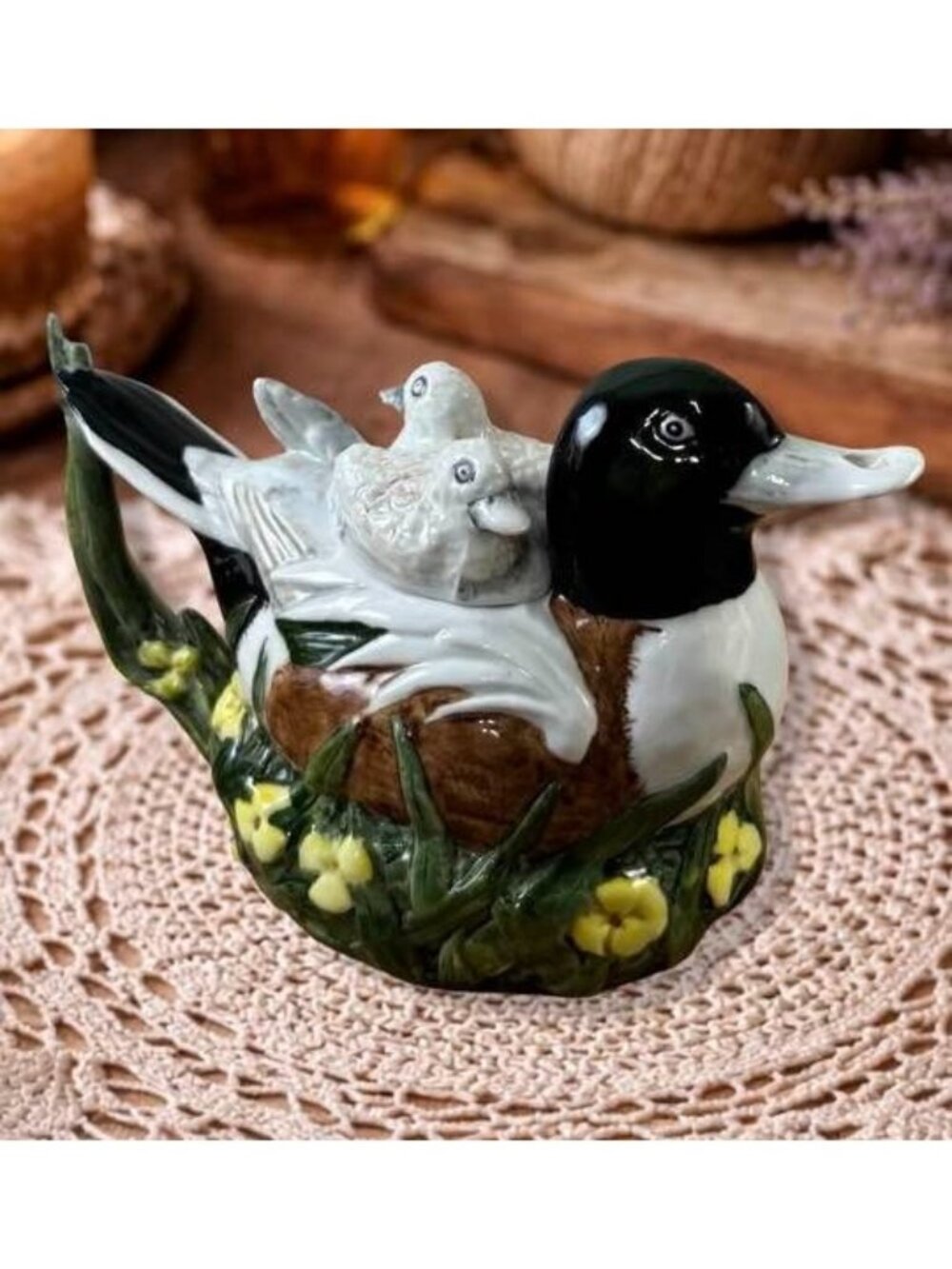 Crown Dorset Duck Teapot with Ducklings Vintage English Pottery Hand Painted Ani